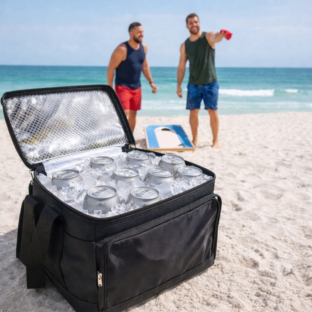 Zoom Soft Sided Beach Trip Car Cooler Insulated Portable Ice Chest 24 Can Black